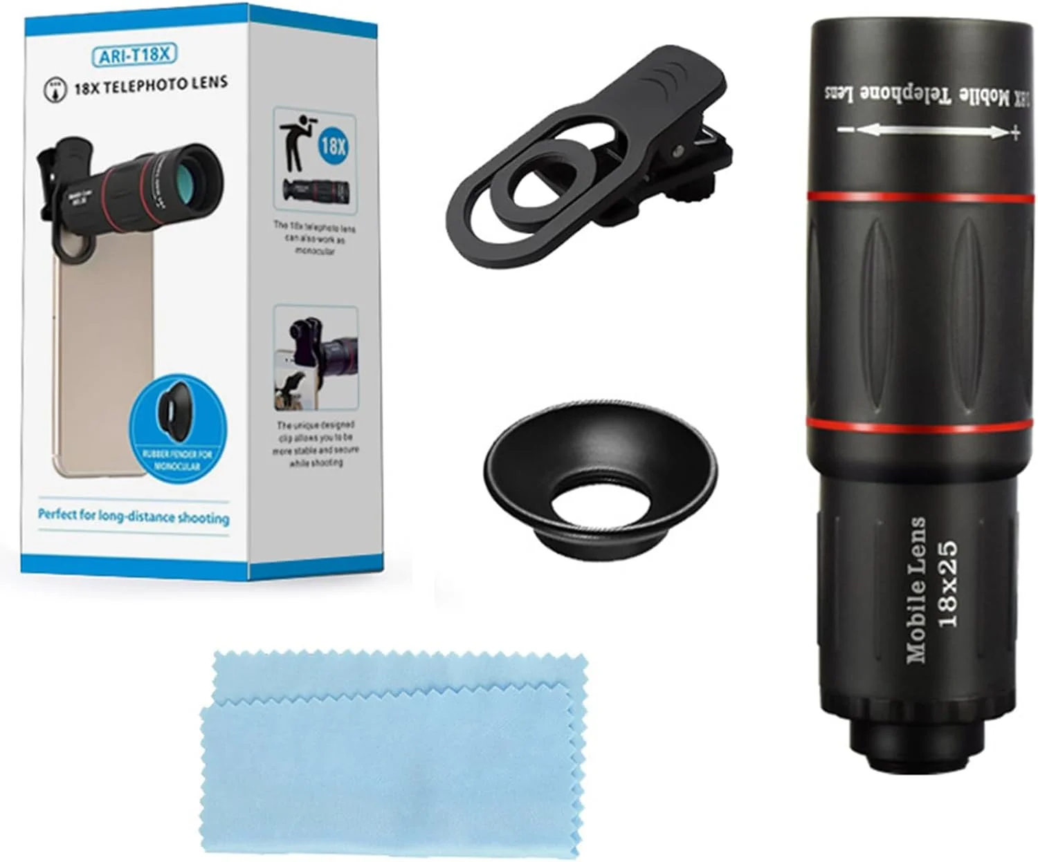 کیت لنز دوربین تلفن همراه Hi.FANCY، نسخه ارتقا یافته تله فوتو 18X زاویه باز برای اکثر تلفن های هوشمند، لنز دوربین تلفن همراه به همراه تلفن