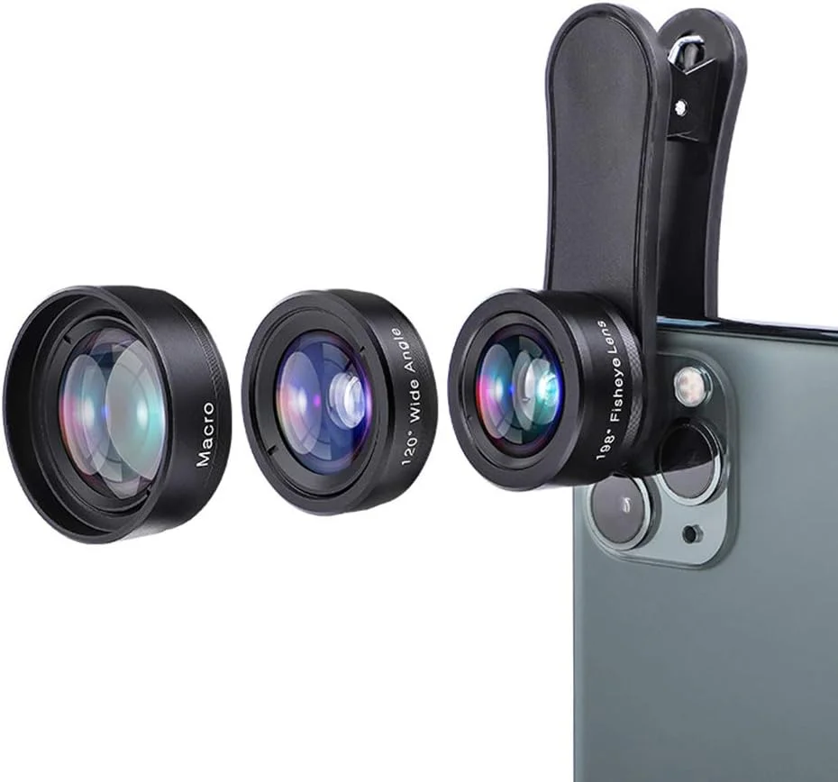 کیت لنز دوربین تلفن همراه، لنز تله فوتو زوم جهانی 3 در 1 زاویه باز 120 درجه + ماکرو 20X + چشم ماهی 198 درجه برای آیفون/هوآوی/سامسونگ و اکثر تلفن های هوشمند