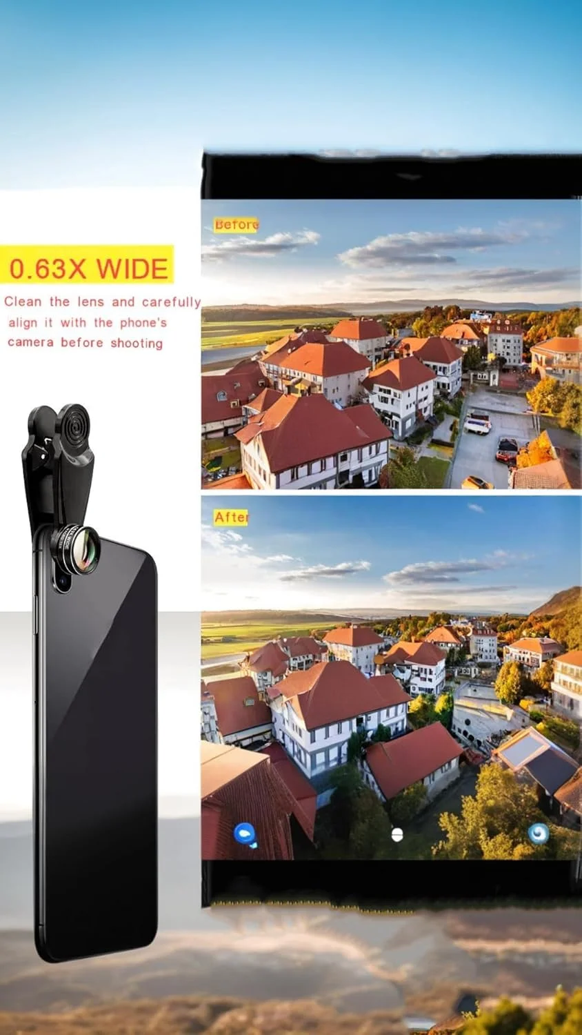 کیت لنز موبایل 7 در 1: لنز فیش آی 198 درجه + لنز ماکرو 15X + لنز واید انگل 0.63x + لنز تله فوتو 2x + CPL + Kaleidoscope + لنز استار فیلتر، لنز دوربین کلیپسی