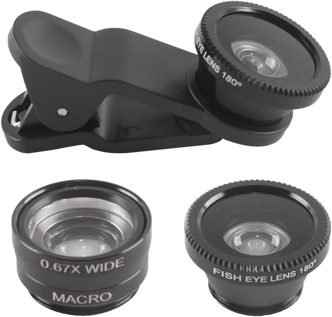 لنز چشم ماهی تلفن، کیت دوربین موبایل 3 در 1 لنز چشم ماهی 180 درجه، مناسب برای اکثر تلفن ها