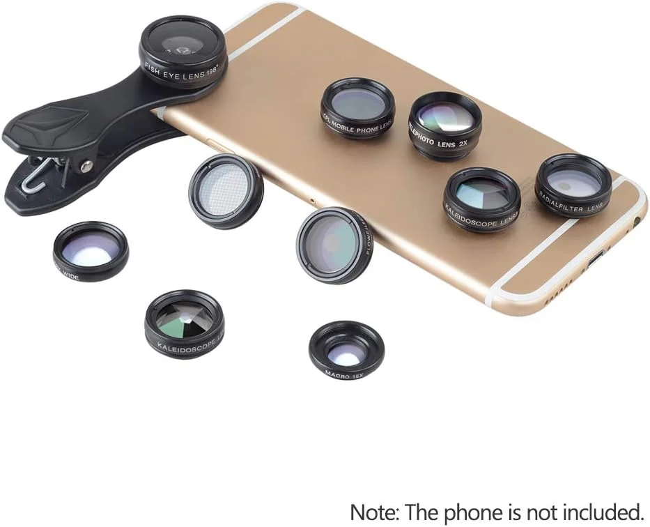 کیت لنز دوربین گوشی 10 در 1 با زاویه دید عریض 0.63X، ماکرو 15X، چشم ماهی 198 درجه، تله فوتو 2X، فیلتر ستاره، فیلتر شعاعی، فیلتر جریان، کالیدو 3، کالیدو 6 سازگار با کیت لنز دوربین گوشی 10 در 1 با زاویه دید عریض 0.63X، ماکرو 15X، چشم ماهی 198 درجه، تله فوتو 2X، فیلتر ستاره، فیلتر شعاعی، فیلتر جریان، کالیدو 3، کالیدو 6 سازگار با