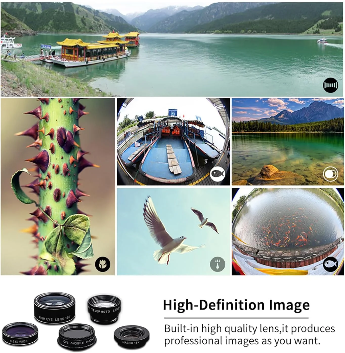 کیت لنز موبایل 5 در 1 Irovami APL-DG5H شامل لنز فیش آی 198 درجه، لنز واید انگل 0.63X، لنز ماکرو 15X و لنزهای CPL 2X برای گوشی های هوشمند کیت لنز موبایل 5 در 1 Irovami APL-DG5H شامل لنز فیش آی 198 درجه، لنز واید انگل 0.63X، لنز ماکرو 15X و لنزهای CPL 2X برای گوشی های هوشمند