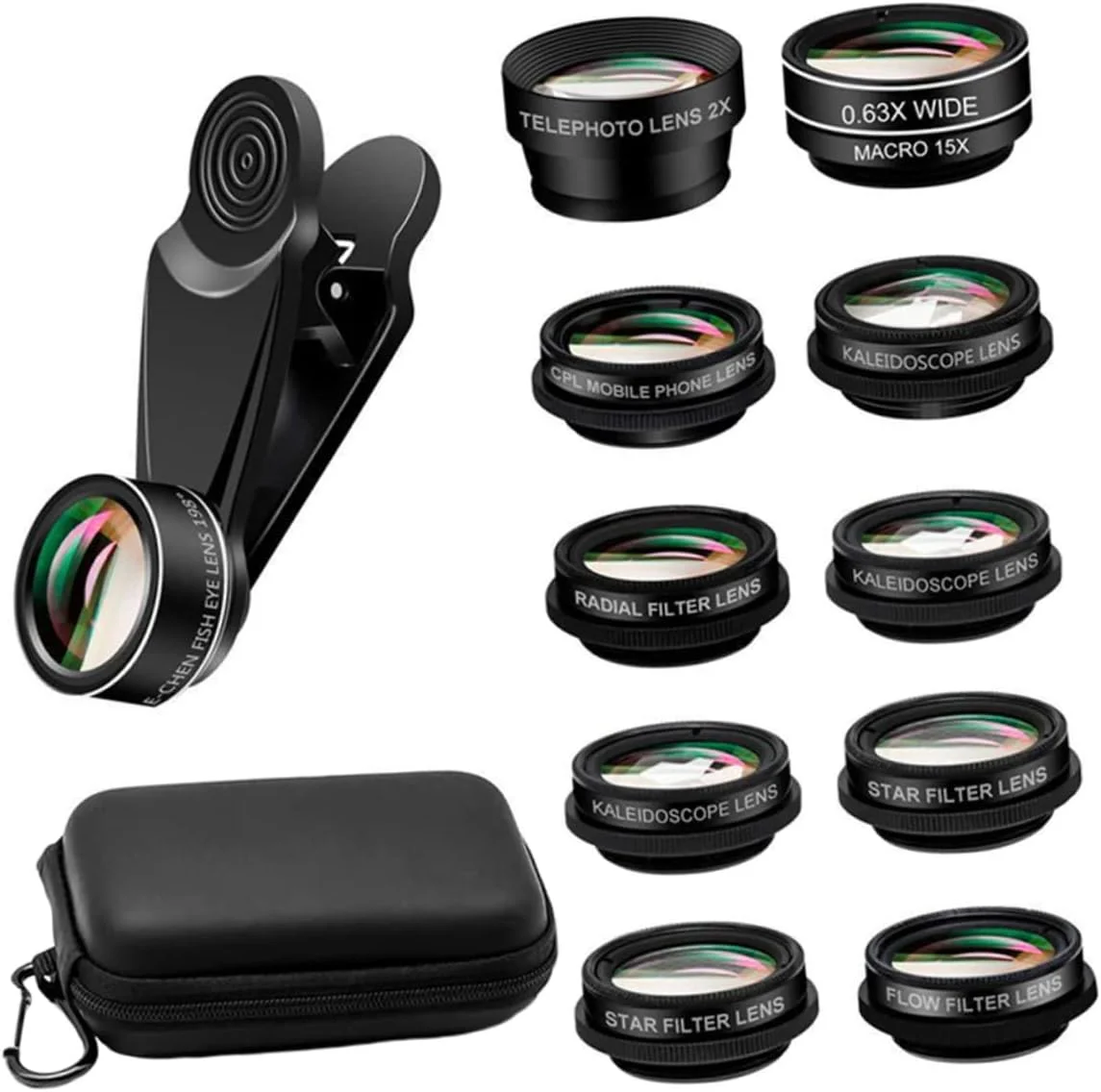 jojofuny یک مجموعه 10 عددی لنز موبایل، لنز دوربین گوشی، لنز ماکرو گوشی هوشمند، لنز گیره ای گوشی، لنز عکاسی گوشی، لنز زاویه باز گوشی، مجموعه ده در یک آلیاژ آلومینیوم هوانوردی