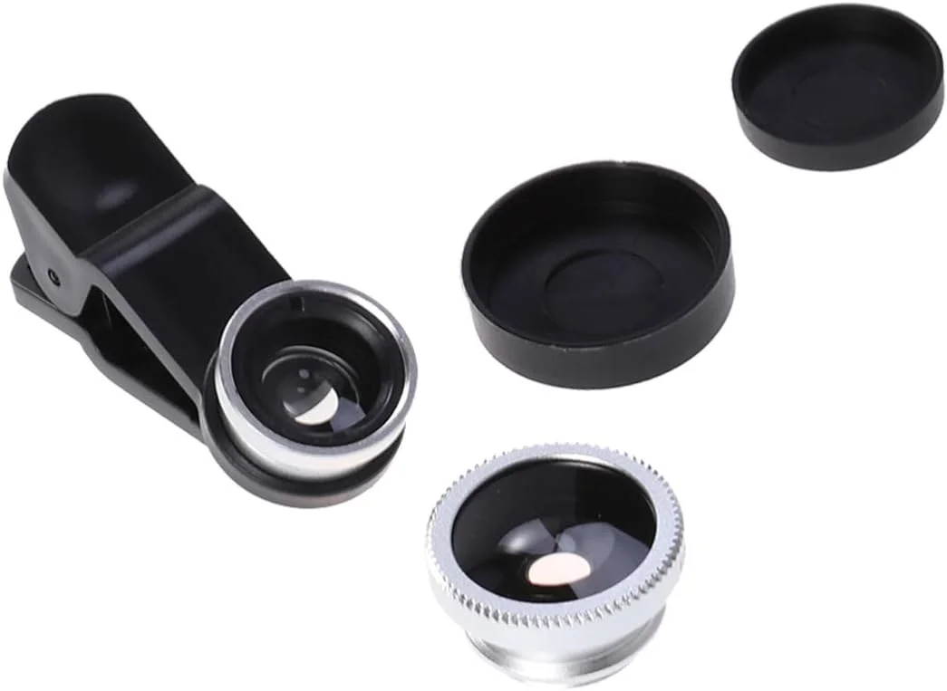 کیت لنز تلفن همراه، لنز تلفن 3 در 1، لنز ماکرو زاویه باز 0.67x، لنز چشم ماهی 180 درجه گیره ای، لنز زاویه باز حرفه ای برای تلفن های هوشمند (نقره ای)، لنز ماکرو تلفن