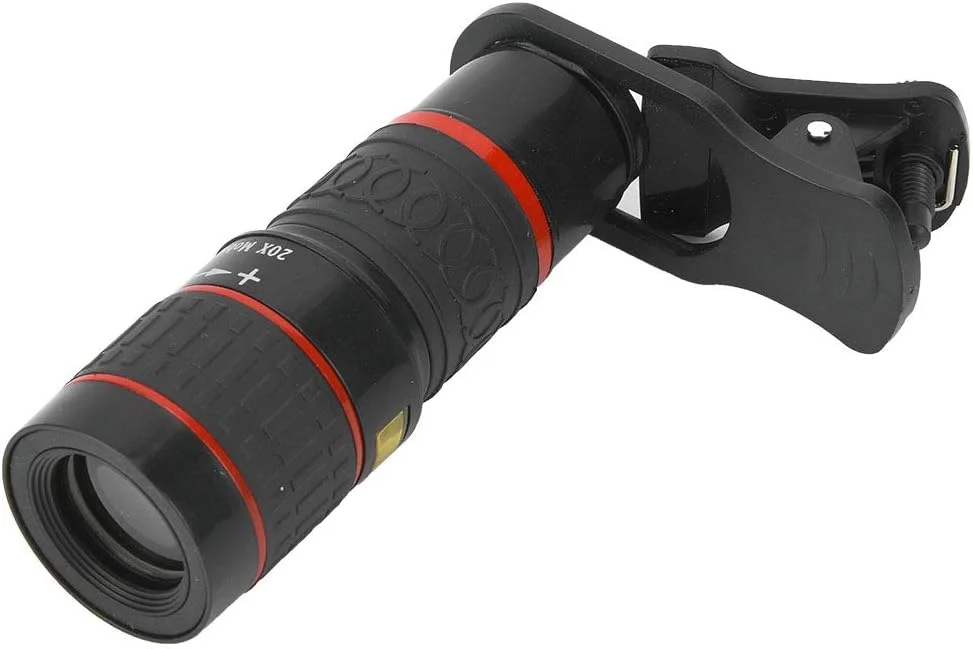 لنز تله فوتو زوم 20X با فوکوس طولانی به همراه گیره، لنز دوربین تلفن همراه برای تلفن هوشمند، تبلت، کامپیوتر، مشکی