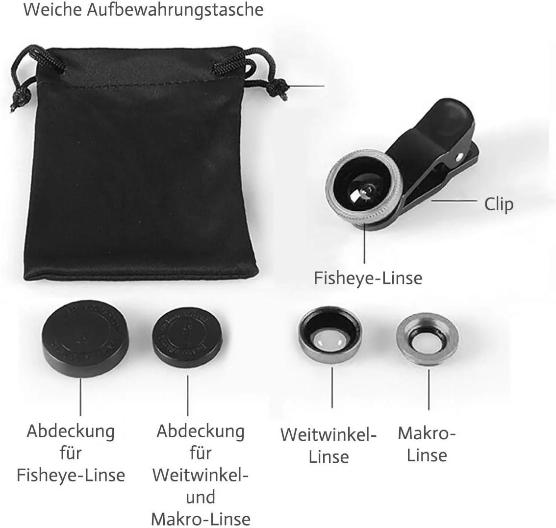 آداپتور لنز دوربین کلیپسی 3 در 1 سبک و جمع و جور برای تلفن های هوشمند - لنز چشم ماهی 180 درجه + لنز زاویه باز 0.65x + لنز ماکرو (10x) - مناسب برای همه تلفن های همراه آداپتور لنز دوربین کلیپسی 3 در 1 سبک و جمع و جور برای تلفن های هوشمند - لنز چشم ماهی 180 درجه + لنز زاویه باز 0.65x + لنز ماکرو (10x) - مناسب برای همه تلفن های همراه