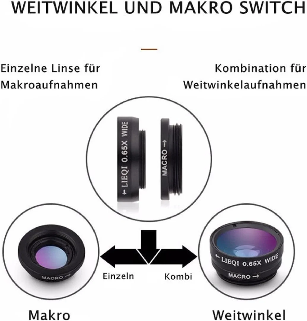 آداپتور لنز دوربین کلیپسی 3 در 1 سبک و جمع و جور برای تلفن های هوشمند - لنز چشم ماهی 180 درجه + لنز زاویه باز 0.65x + لنز ماکرو (10x) - مناسب برای همه تلفن های همراه آداپتور لنز دوربین کلیپسی 3 در 1 سبک و جمع و جور برای تلفن های هوشمند - لنز چشم ماهی 180 درجه + لنز زاویه باز 0.65x + لنز ماکرو (10x) - مناسب برای همه تلفن های همراه