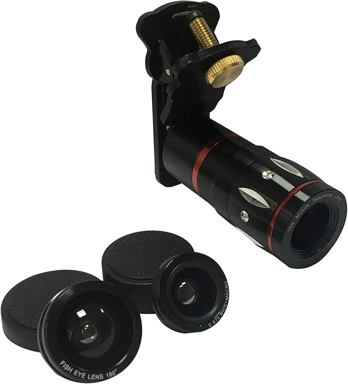 لنز موبایل 4 در 1 با لنز چشم ماهی 180 درجه، زاویه باز 0.36x، ماکرو 15X، لنز کانونی بلند 10X (CL070)