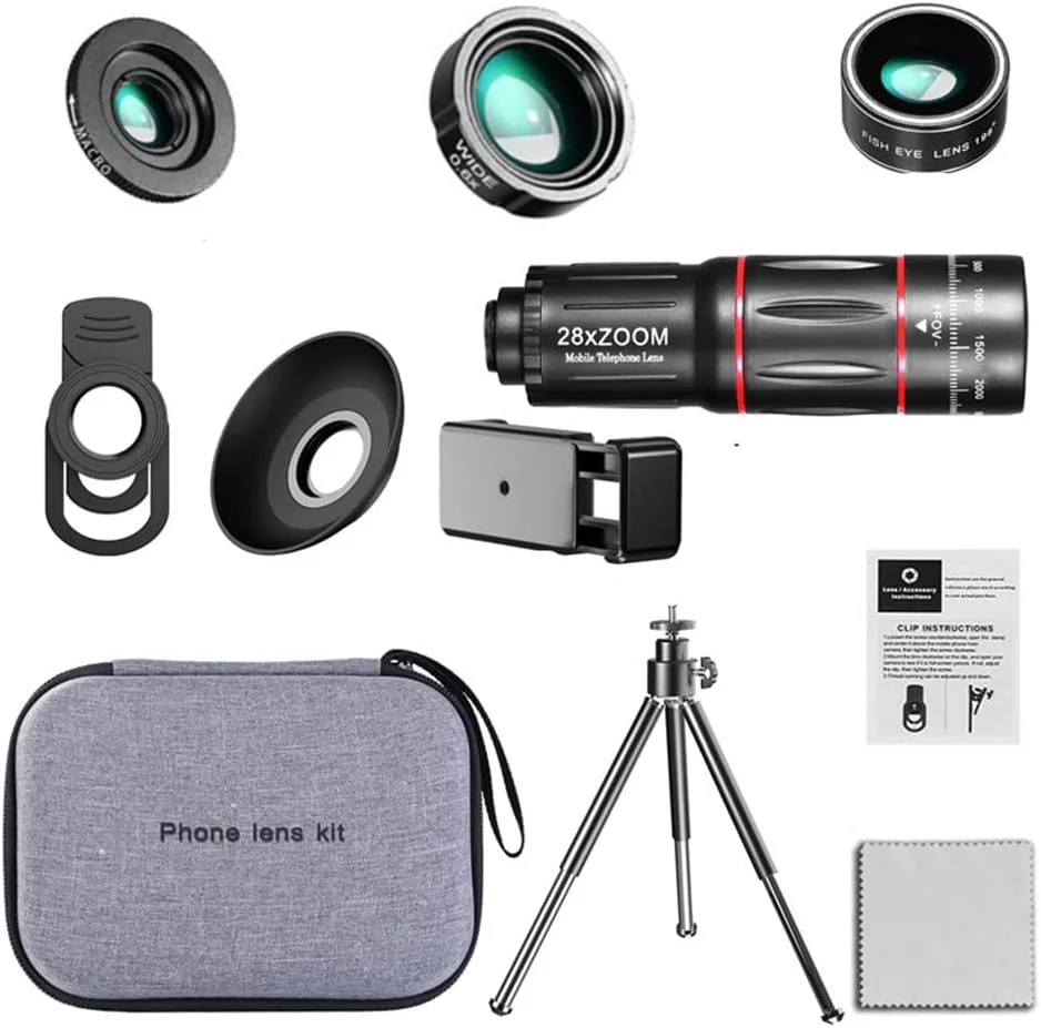 لنز تله فوتو موبایل ND 28X HD با زوم و لنز ماکرو برای گوشی های هوشمند، لنز چشم ماهی برای موبایل لنز تله فوتو موبایل ND 28X HD با زوم و لنز ماکرو برای گوشی های هوشمند، لنز چشم ماهی برای موبایل