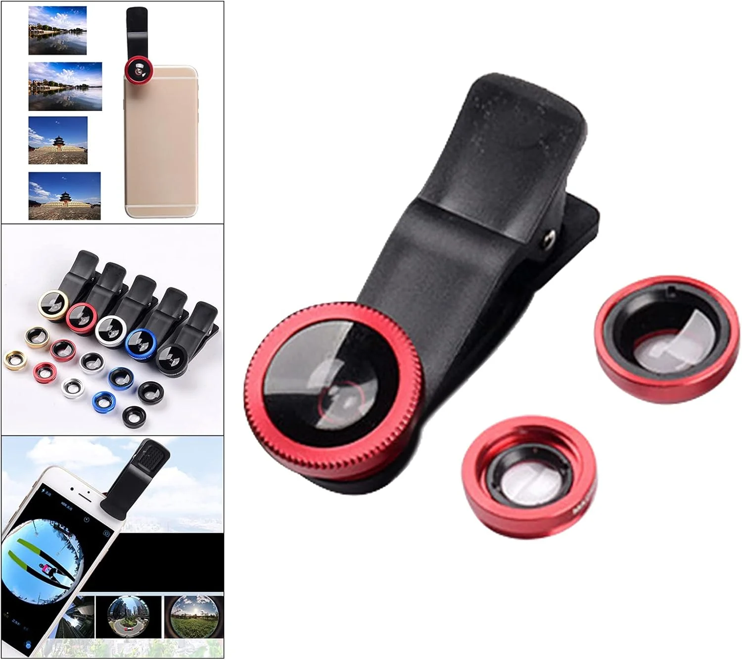 ست لنز موبایل 3 در 1 کلیپسی شامل لنز چشم ماهی 180 درجه، لنز واید انگل و لنز ماکرو 10X مناسب آیفون، لوازم جانبی حرفه ای - قرمز ست لنز موبایل 3 در 1 کلیپسی شامل لنز چشم ماهی 180 درجه، لنز واید انگل و لنز ماکرو 10X مناسب آیفون، لوازم جانبی حرفه ای - قرمز