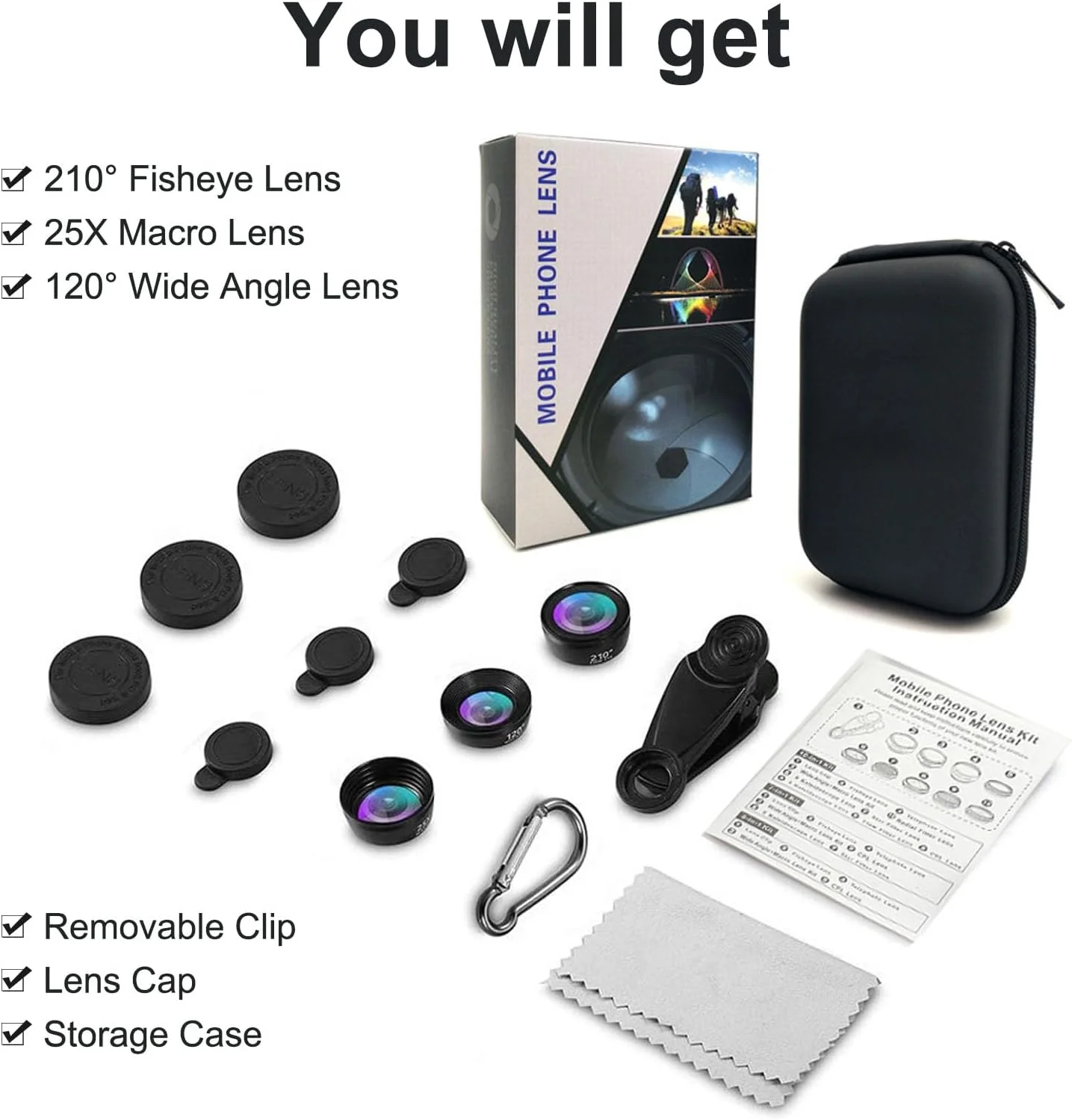 لنز دوربین موبایل 3 در 1، لنز چشم ماهی 210 درجه، زاویه دید عریض 120 درجه، لنز ماکرو 25X، لنز دوربین گیره ای جهانی موبایل برای اکثر تلفن های هوشمند لنز دوربین موبایل 3 در 1، لنز چشم ماهی 210 درجه، زاویه دید عریض 120 درجه، لنز ماکرو 25X، لنز دوربین گیره ای جهانی موبایل برای اکثر تلفن های هوشمند