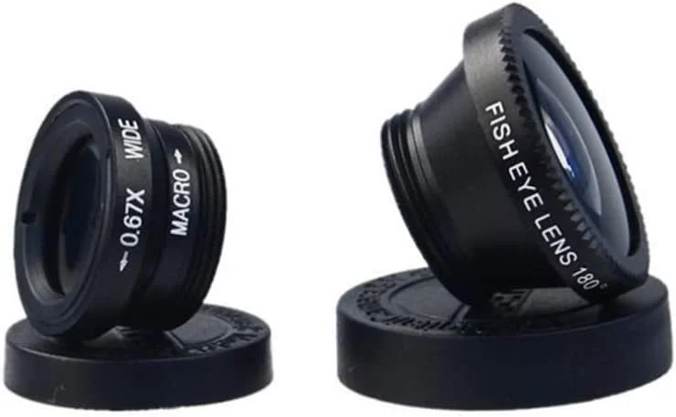 کیت لنز دوربین تلفن همراه شامل لنز ماکرو، گیره جهانی، لنز چشم ماهی و لنز زاویه باز (مشکی) - یک مجموعه کیت لنز دوربین تلفن همراه شامل لنز ماکرو، گیره جهانی، لنز چشم ماهی و لنز زاویه باز (مشکی) - یک مجموعه