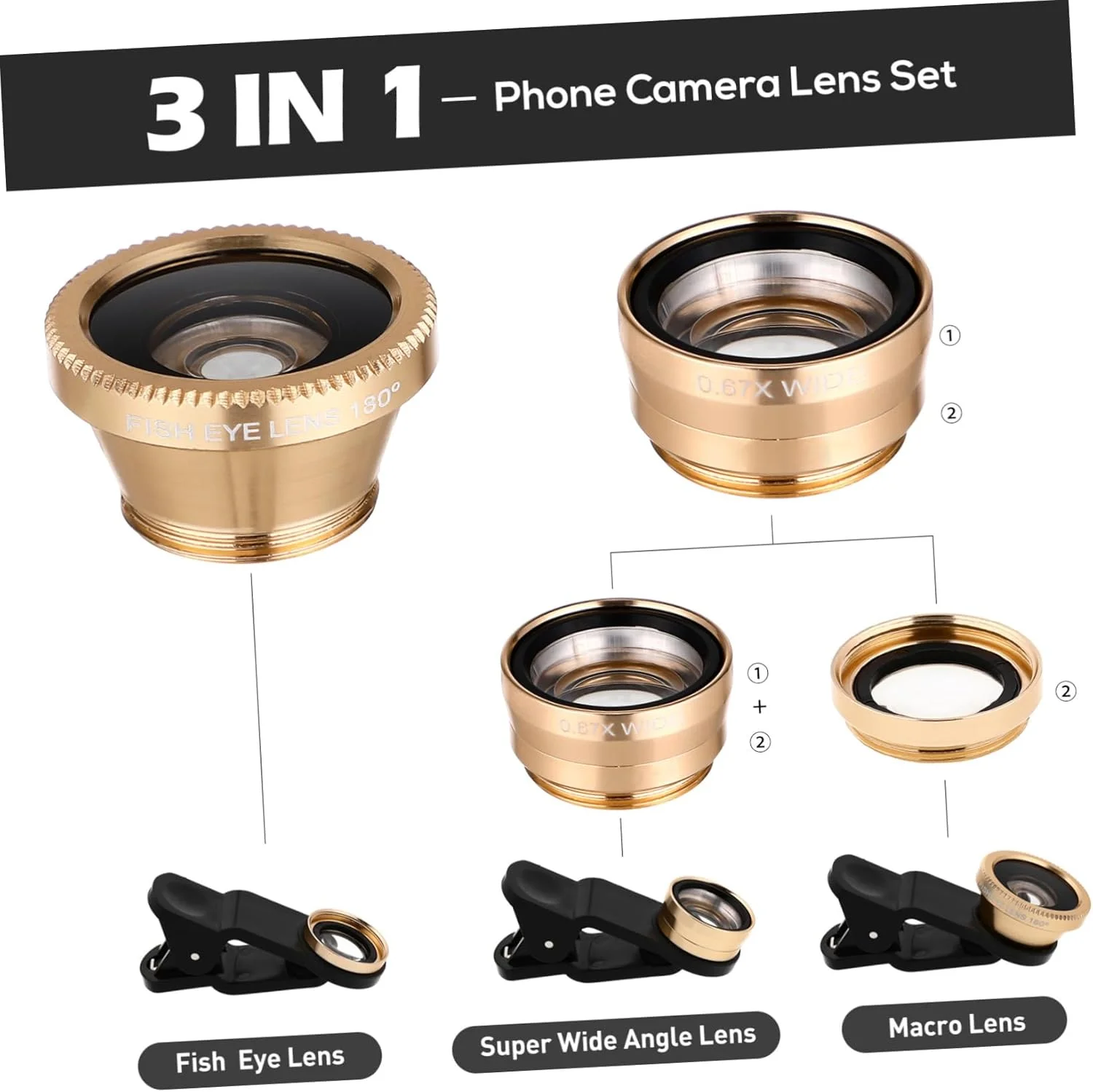 کیت لنز قابل حمل ماهی و لوازم جانبی موبایل ماکرو روی دوربین، کیت لنز کلیپسی جهانی سازگار با تلفن، لنز واید دوربین - لنز، اپتیک چشم تلفن های هوشمند طلایی کیت لنز قابل حمل ماهی و لوازم جانبی موبایل ماکرو روی دوربین، کیت لنز کلیپسی جهانی سازگار با تلفن، لنز واید دوربین - لنز، اپتیک چشم تلفن های هوشمند طلایی