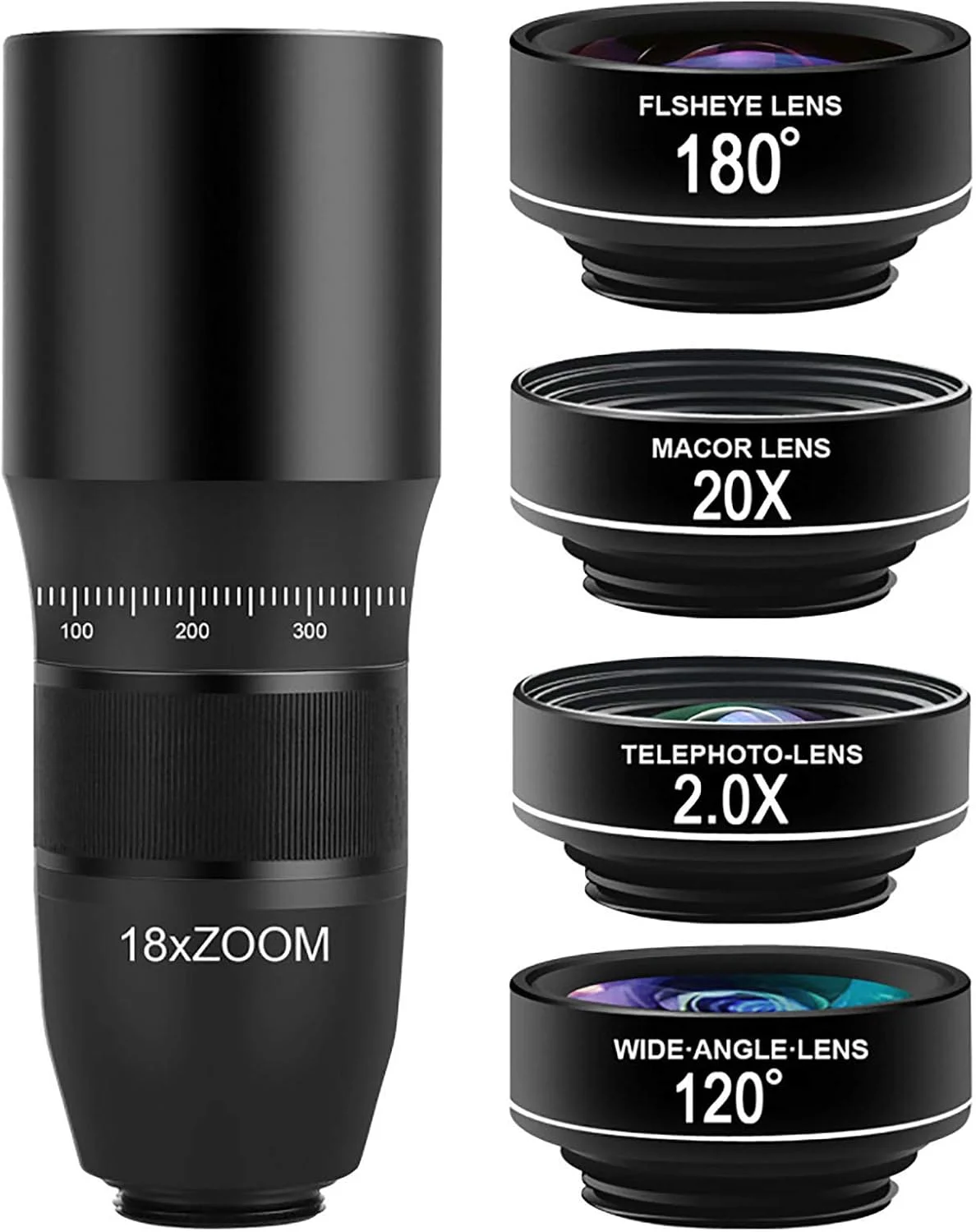 ست لنز دوربین تلفن همراه شامل لنز تک چشمی، میکروسکوپ و چشم ماهی با کیفیت تصویر بالا و بدون اعوجاج - یک عدد