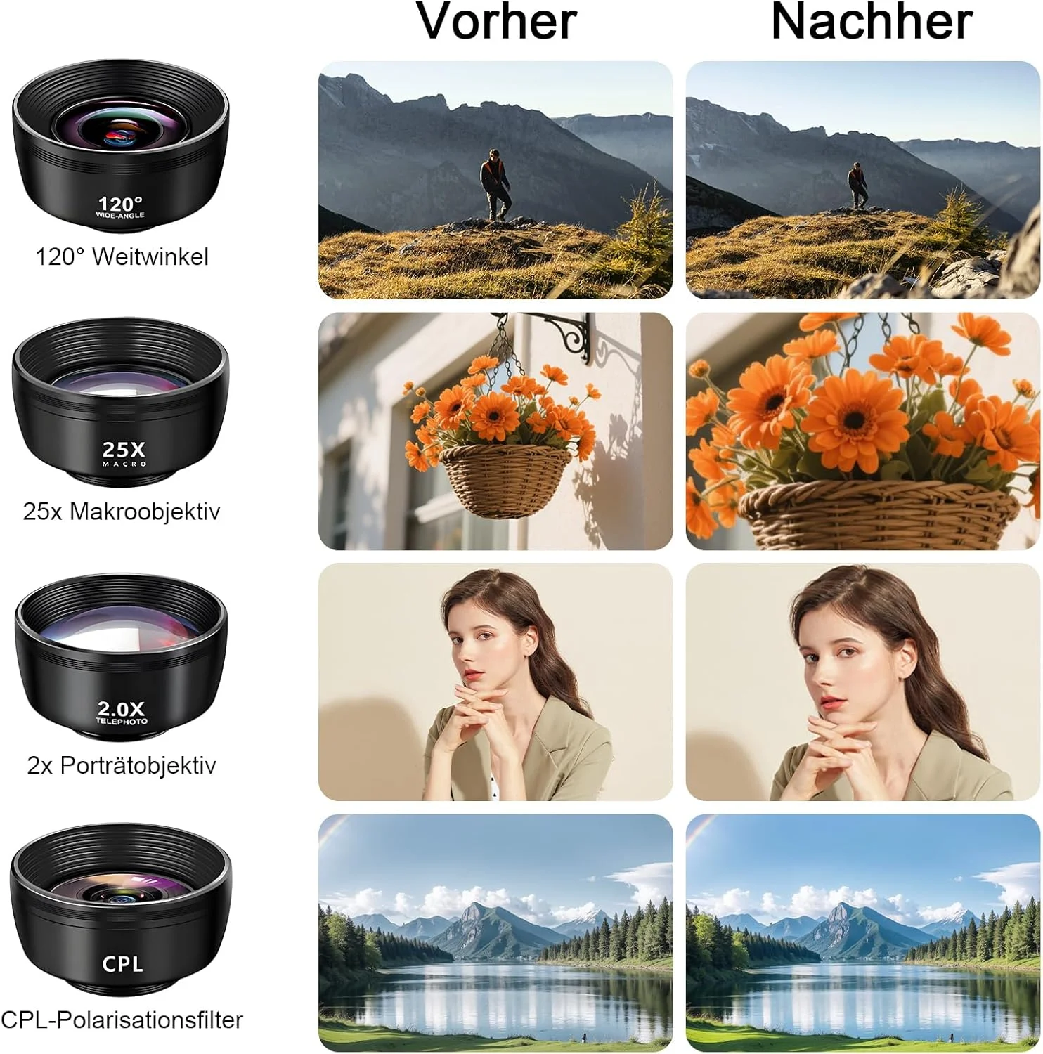 کیت لنز موبایل 7 در 1 - کیت لنز تلفن هوشمند با زاویه دید عریض 120 درجه، چشم ماهی 210 درجه، ماکرو (25X)، آینه پرتره (2X)، کالیدوسکوپ، CPL و لنز ستاره - سازگار با آیفون، سامسونگ و غیره کیت لنز موبایل 7 در 1 - کیت لنز تلفن هوشمند با زاویه دید عریض 120 درجه، چشم ماهی 210 درجه، ماکرو (25X)، آینه پرتره (2X)، کالیدوسکوپ، CPL و لنز ستاره - سازگار با آیفون، سامسونگ و غیره