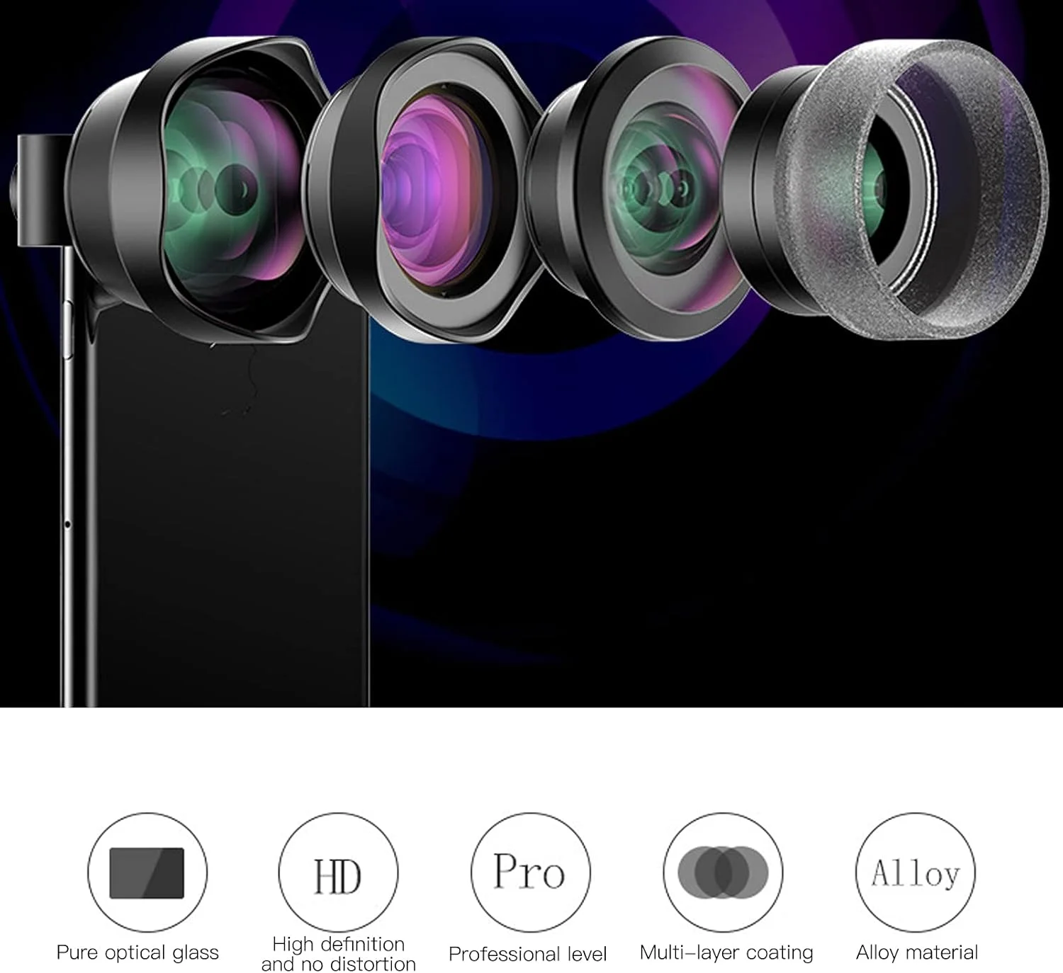 کیت لنز دوربین موبایل 4 در 1، لنز تله فوتو 2X + زاویه باز + ماکرو + چشم ماهی، با کیف نگهداری، برای آی او اس پد/تلفن های هوشمند کیت لنز دوربین موبایل 4 در 1، لنز تله فوتو 2X + زاویه باز + ماکرو + چشم ماهی، با کیف نگهداری، برای آی او اس پد/تلفن های هوشمند