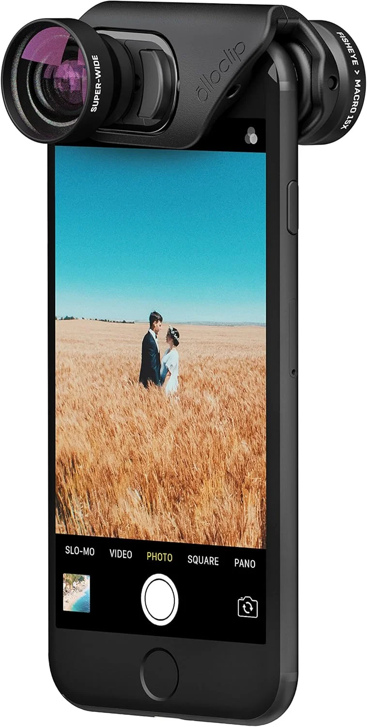 مجموعه لنز اصلی Olloclip برای آیفون 7 و 7 پلاس، لنز مشکی / گیره مشکی - لنز چشم ماهی، لنز زاویه باز، لنز ماکرو 15x