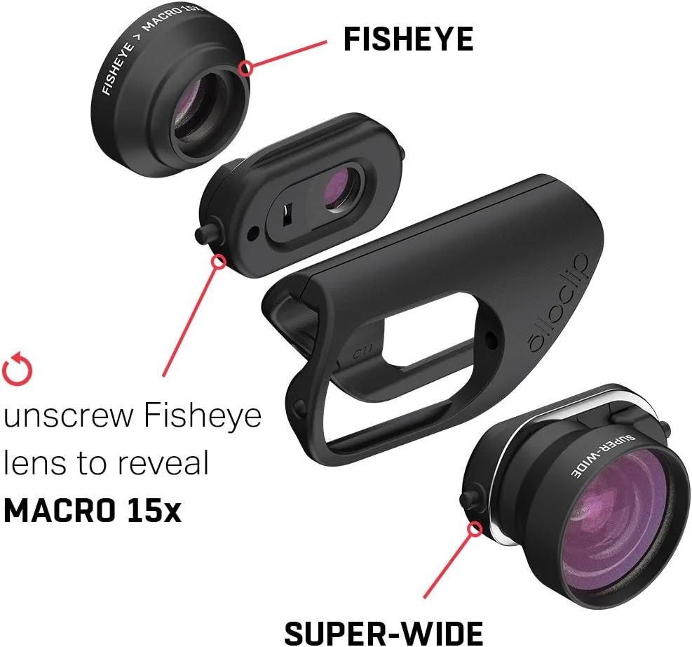 مجموعه لنز اصلی Olloclip برای آیفون 7 و 7 پلاس، لنز مشکی / گیره مشکی - لنز چشم ماهی، لنز زاویه باز، لنز ماکرو 15x مجموعه لنز اصلی Olloclip برای آیفون 7 و 7 پلاس، لنز مشکی / گیره مشکی - لنز چشم ماهی، لنز زاویه باز، لنز ماکرو 15x