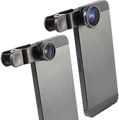 لنز دوربین 3 در 1 میکرو، زاویه باز و چشم ماهی - زاویه باز، ماکرو، چشم ماهی - گیره ای، مشکی