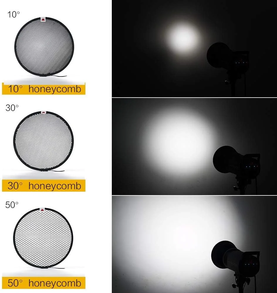 زنبوری عکاسی eWINNER 10°/30°/50° سازگار برای رفلکتور استاندارد فلاش استودیویی 7 اینچی با مانت بوئنز