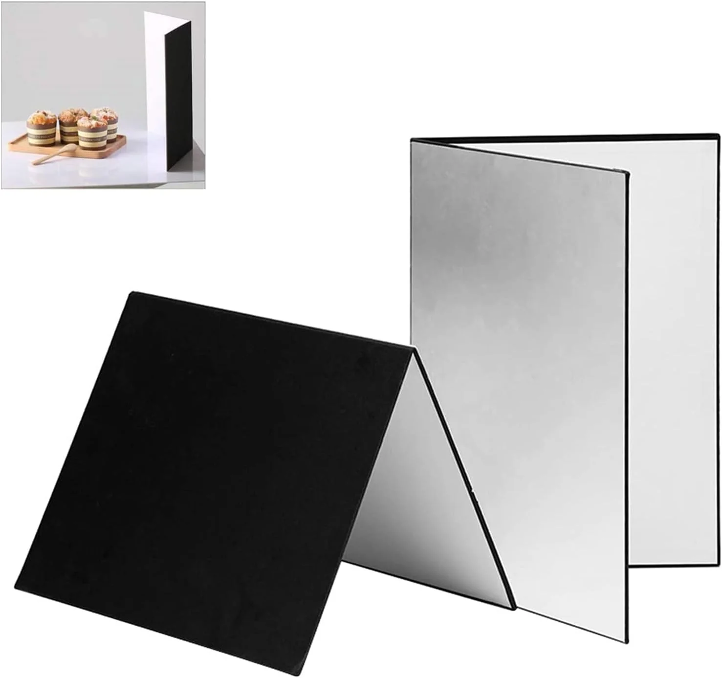 رفلکتور نورپردازی 3 در 1 eWINNER، دیفیوزر تاشو مقوایی عکاسی برای شیشه، سرامیک، جواهرات، لوازم آرایشی، عکاسی از مواد غذایی و محصولات، تخته دو طرفه کاغذی ضخیم (A4، نقره ای)