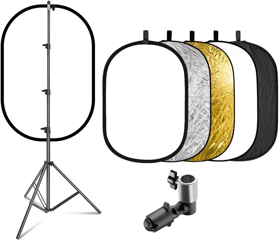 مجموعه گیره نگهدارنده رفلکتور نور بیضی شکل 5 در 1 eWINNER به همراه کیف قابل حمل و پایه 2 متری برای نورپردازی عکاسی (110x150 سانتی متر)