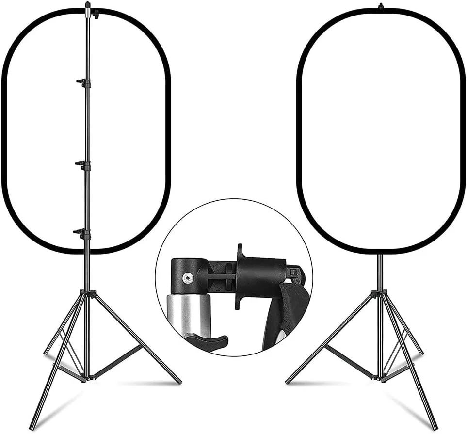 مجموعه گیره نگهدارنده رفلکتور نور بیضی شکل 5 در 1 eWINNER به همراه کیف قابل حمل و پایه 2 متری برای نورپردازی عکاسی (110x150 سانتی متر)