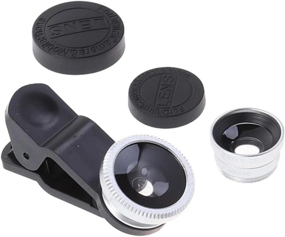 لنز دوربین گوشی موبایل کلیپسی، لنز جهانی 3 در 1 شامل لنز چشم ماهی و لنز ماکرو برای تلفن همراه (نقره ای، 1 عدد)