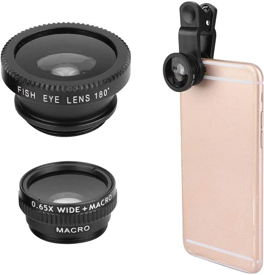 لنز چشم ماهی تلفن - لنز زاویه باز 3 در 1 تلفن همراه 10X / ماکرو چشم ماهی با گیره برای گوشی هوشمند فلزی + شیشه نوری