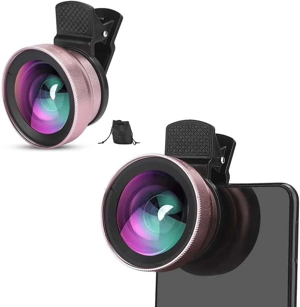 لنز حرفه ای موبایل 2 در 1، لنز زاویه باز فوق العاده 0.45X و لنز ماکرو کلیپسی سازگار با تلفن های همراه/تبلت ها/دوربین های اندرویدی