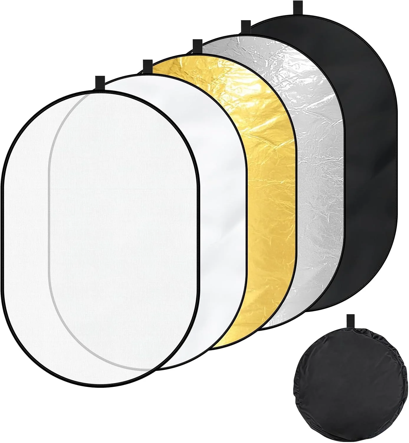 رفلکتور نور تاشو چند منظوره استودیو عکس و فیلم SKEIDO، ۱۱۰ در ۱۵۰ سانتی متر، ۵ رنگ در ۱ مجموعه (شفاف، نقره ای، طلایی، سفید و مشکی) برای استودیو یا هر موقعیت عکاسی