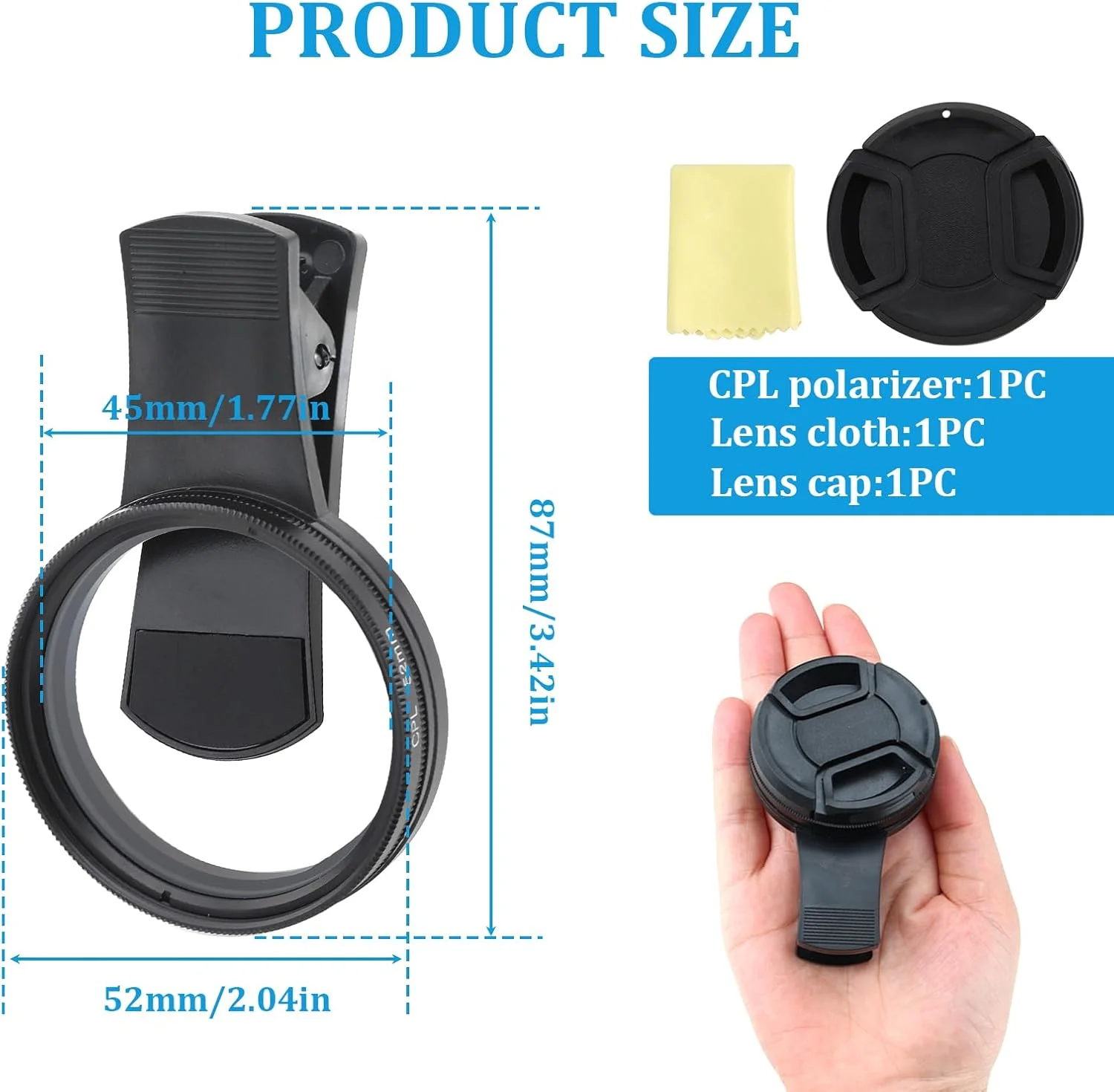 فیلتر CPL کلیپسی موبایل 52 میلیمتری، فیلتر پلاریزه حذف کننده انعکاس، فیلتر CPL تلفن همراه سازگار با لنز گوشیهای هوشمند آیفون/سامسونگ/اندروید فیلتر CPL کلیپسی موبایل 52 میلیمتری، فیلتر پلاریزه حذف کننده انعکاس، فیلتر CPL تلفن همراه سازگار با لنز گوشیهای هوشمند آیفون/سامسونگ/اندروید