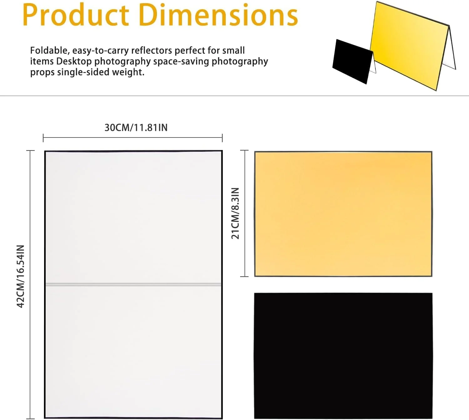 رفلکتور نور تاشو 3 در 1 SKEIDO – صفحه پخش کننده نور تاشو 30.5×21 سانتی متر برای عکاسی (سفید/مشکی/طلایی)