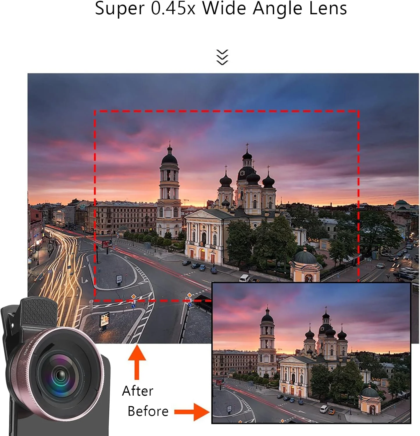 لنز حرفه ای موبایل 2 در 1، لنز زاویه باز فوق العاده 0.45X و لنز ماکرو کلیپسی سازگار با تلفن های همراه/تبلت ها/دوربین های اندرویدی