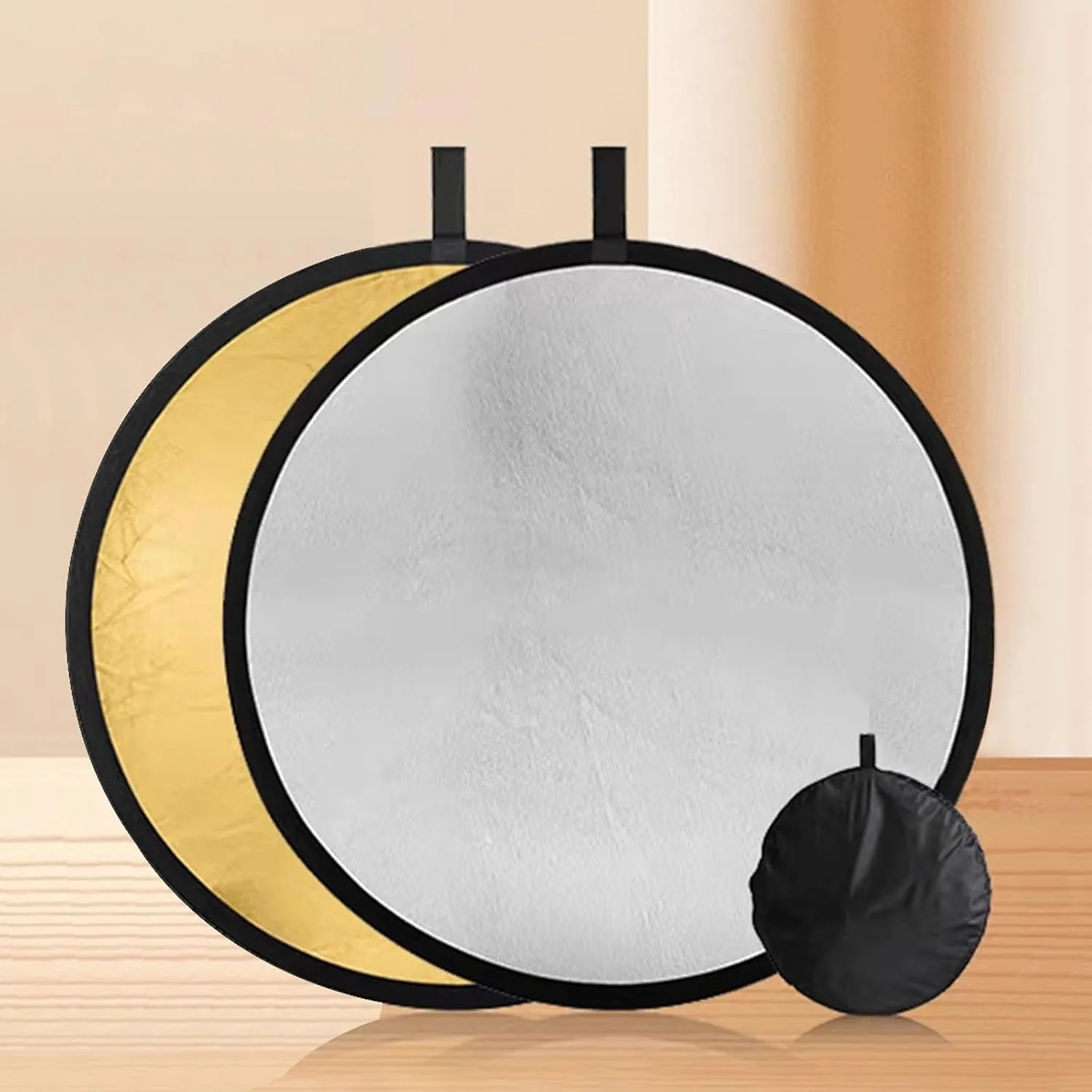 رفلکتور عکاسی 2 در 1 - رفلکتور نور تاشو گرد قابل حمل 12 اینچی برای نورپردازی پرتره و اشیاء بی جان - دیسک فشرده 30 سانتی متری با سطوح طلایی و نقره ای