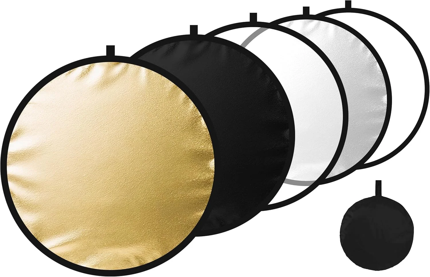 بازتابنده نور عکاسی 110 سانتی‌متری (43 اینچ)، پنل پخش‌کننده نور 5 در 1 به همراه کیف، بازتابنده‌های نور برای عکاسی، ایده‌آل برای تولیدکنندگان محتوا و عکاسان در رنگ‌های نقره‌ای، طلایی، سفید و مشکی