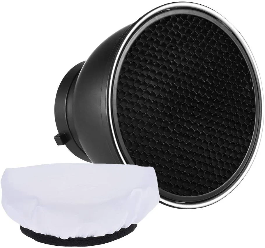 بازتابنده استاندارد 7 اینچی Andoer با پخش کننده تخت و شبکه لانه زنبوری 60 درجه برای نصب Bowens برای فلاش استودیویی Speedlite (بازتابنده با پخش کننده)