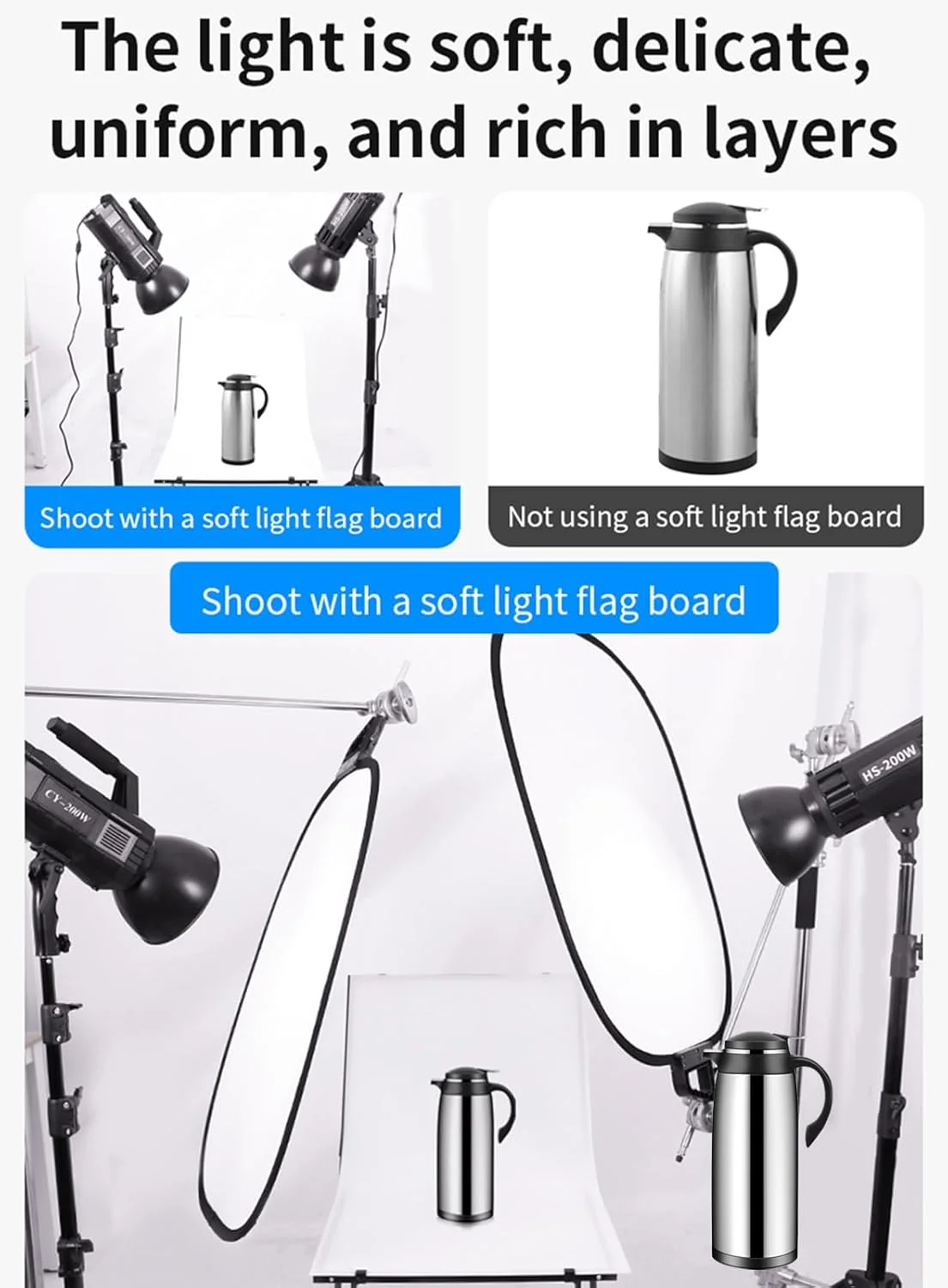 پنل نور ملایم ASHATA برای عکاسی، 72 در 90 سانتی متر، صفحه بازتابنده نور قابل حمل و تاشو برای پرتره، مناسب برای استودیو عکاسی و فضای باز