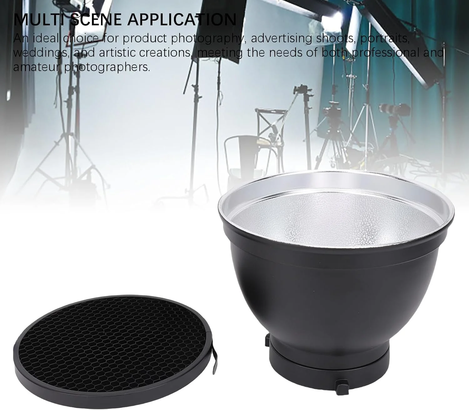 بازتابنده 7 اینچی Annadue با گرید 60 درجه، اصلاح کننده نور آلیاژ آلومینیوم برای استروب استودیویی با پایه Bowens، فضای داخلی نقره ای با بازتابندگی بالا و طراحی قابل حمل