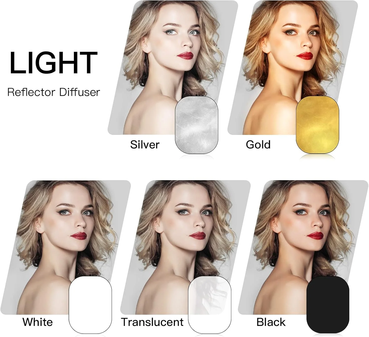 بازتابنده نور گودکس 100x150 سانتی‌متر، دیفیوزر بازتابنده قابل حمل تاشو بیضی شکل 7 در 1 با گیره نگهدارنده و کیف برای عکاسی استودیویی - شفاف، سفید، آبی، سبز، طلایی، نقره‌ای، مشکی