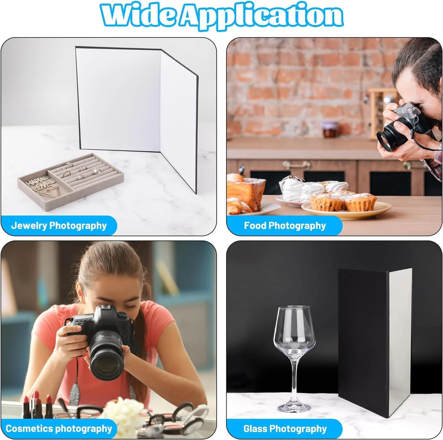 بازتابنده نور اکسفور 3 در 1، دیفیوزر مقوایی عکاسی A4 تاشو برای عکاسی استودیویی، عکاسی از اشیاء بی‌جان، 29 * 21 سانتی‌متر (مشکی/سفید/نقره‌ای)