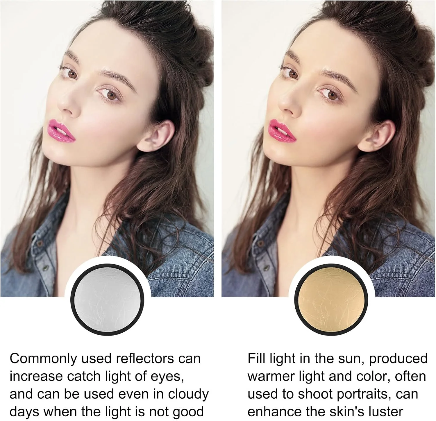 بازتابنده نور عکاسی آکوجیدور 2 در 1، صفحه گرد تاشو، پخش کننده نور، بازتابنده دیسکی تاشو قابل حمل برای نورپردازی استودیوی عکس و نورپردازی فضای باز