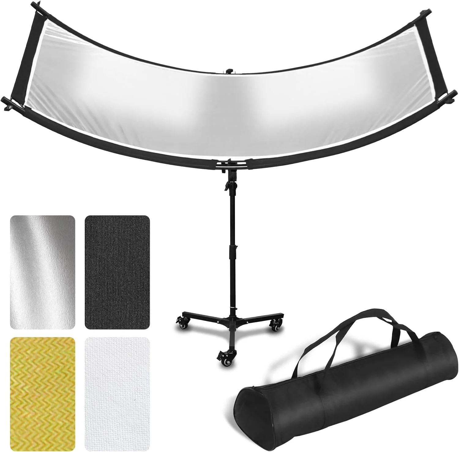 بازتابنده نور صدفی با پایه چرخ دار و کیف حمل، 178x61 سانتی متر، بازتابنده نور منحنی عکاسی برای استودیوی عکس با رنگ های سفید/طلایی/نقره ای/مشکی توسط MCCKLE