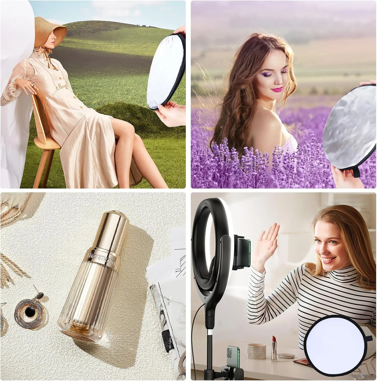 رفلکتور عکاسی تاشو 5 در 1 (12 اینچ/30 سانتی متر) - رفلکتور نور گرد قابل حمل با پنل های نقره ای، طلایی، سفید، مشکی و شفاف برای استودیو، پرتره و نورپردازی اشیاء بی جان