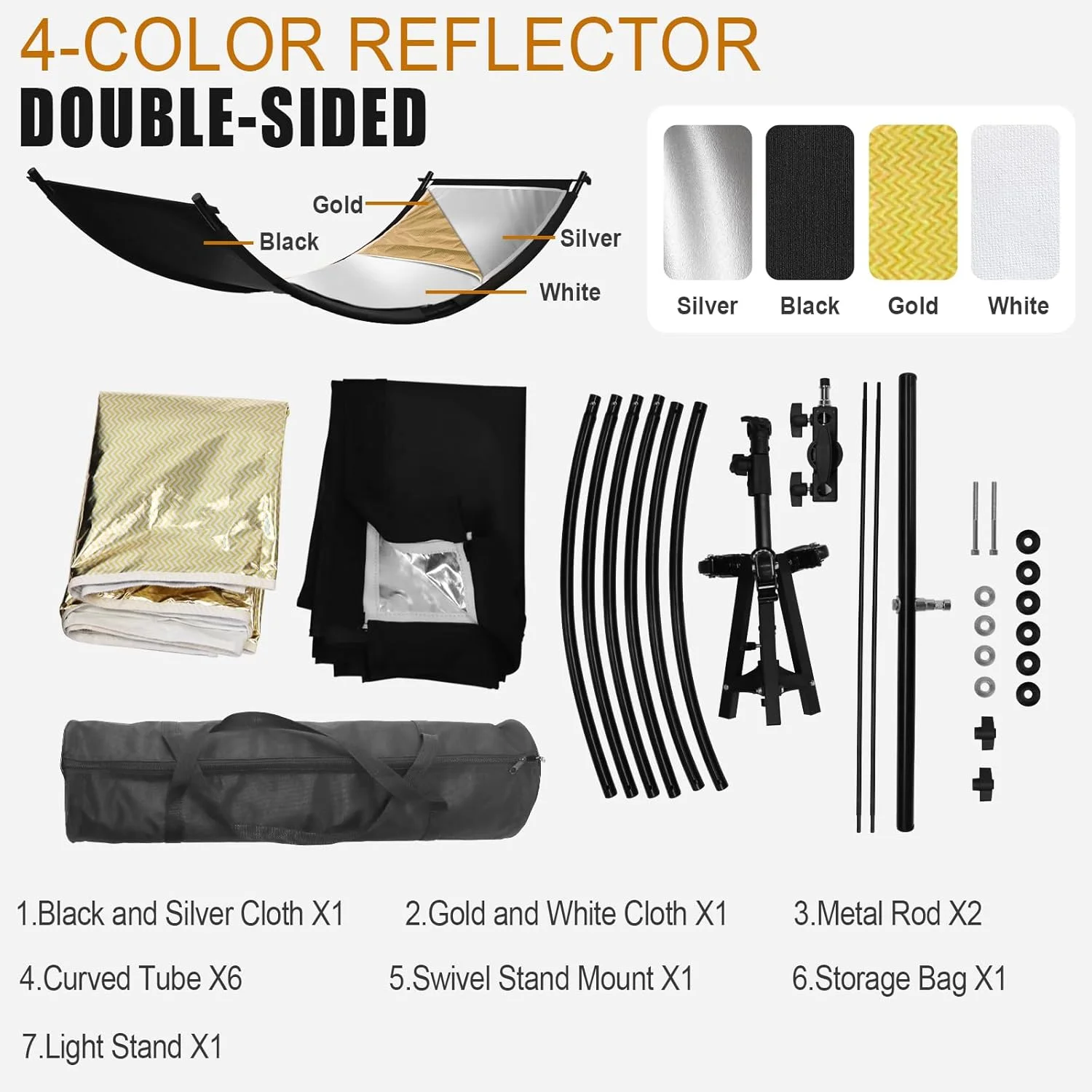 بازتابنده نور صدفی با پایه چرخ دار و کیف حمل، 178x61 سانتی متر، بازتابنده نور منحنی عکاسی برای استودیوی عکس با رنگ های سفید/طلایی/نقره ای/مشکی توسط MCCKLE