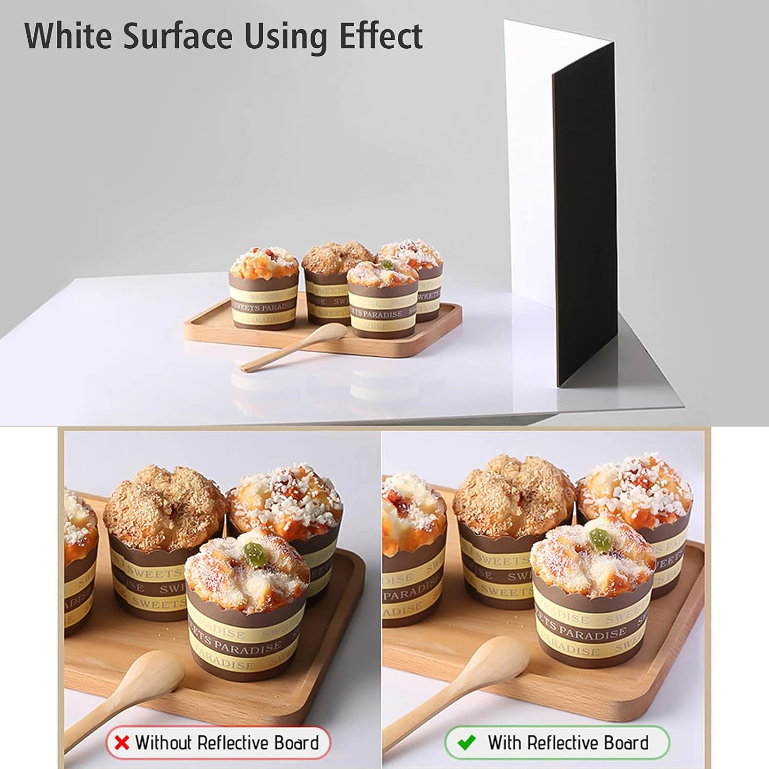 برد بازتابنده تاشو 3 در 1 برای عکاسی (سیاه + سفید + طلایی) مناسب عکاسی از محصولات، غذا و اشیاء بی‌جان، سایز A3