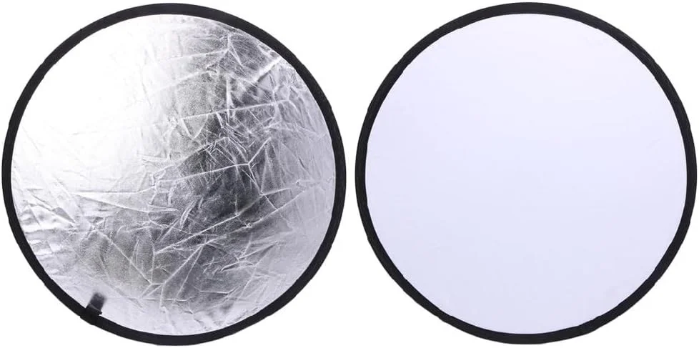 رفلکتور عکاسی تاشو 2 در 1 نقره ای/سفید 55-60 سانتی متری، پوشش محافظ کفشک گرم، آداپتور مبدل لنز دوربین دیجیتال، درب پشتی، پایه نگهدارنده دوربین مسافرتی، پایه سه پایه