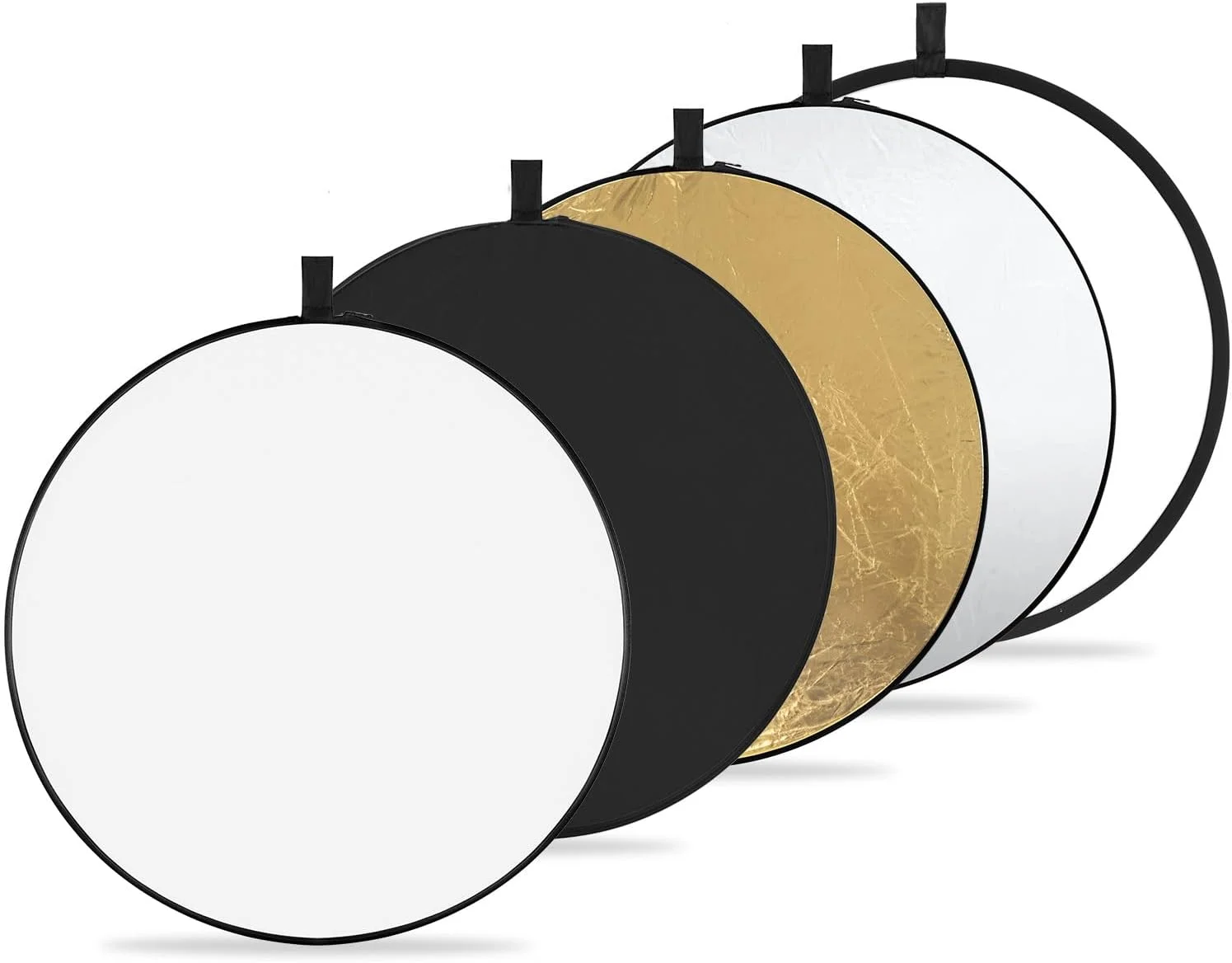 کیت رفلکتور عکاسی 5 در 1 K&F Concept، رفلکتور تاشو با کیف نگهداری (110 سانتی متر)، شامل رفلکتورهای گرد شفاف، نقره ای، طلایی، سفید و مشکی برای عکاسی