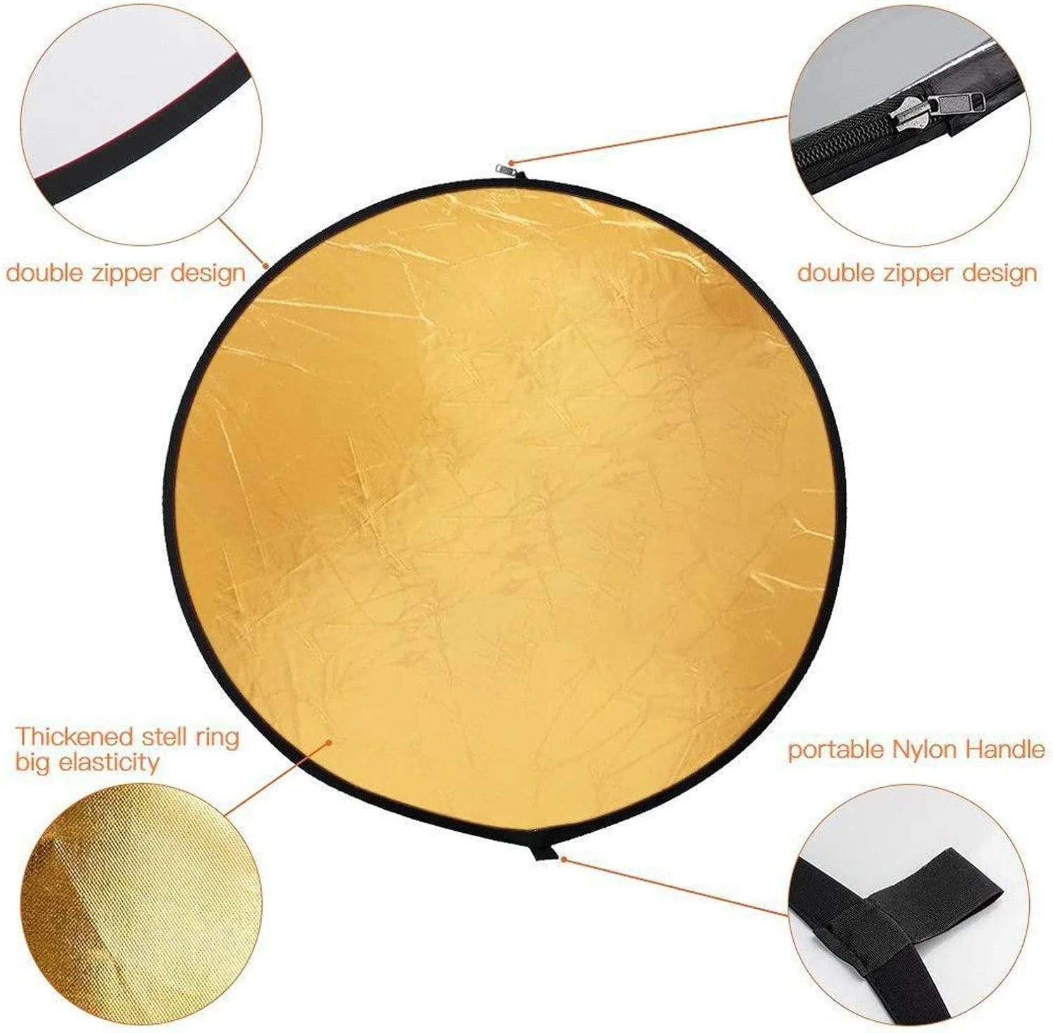 رفلکتور نور گرد تاشو 5 در 1 با کیف نگهداری برای استودیو عکس و پخش زنده رفلکتورهای نرم، مشکی، طلایی، سفید و نقره ای (80 سانتی متر)