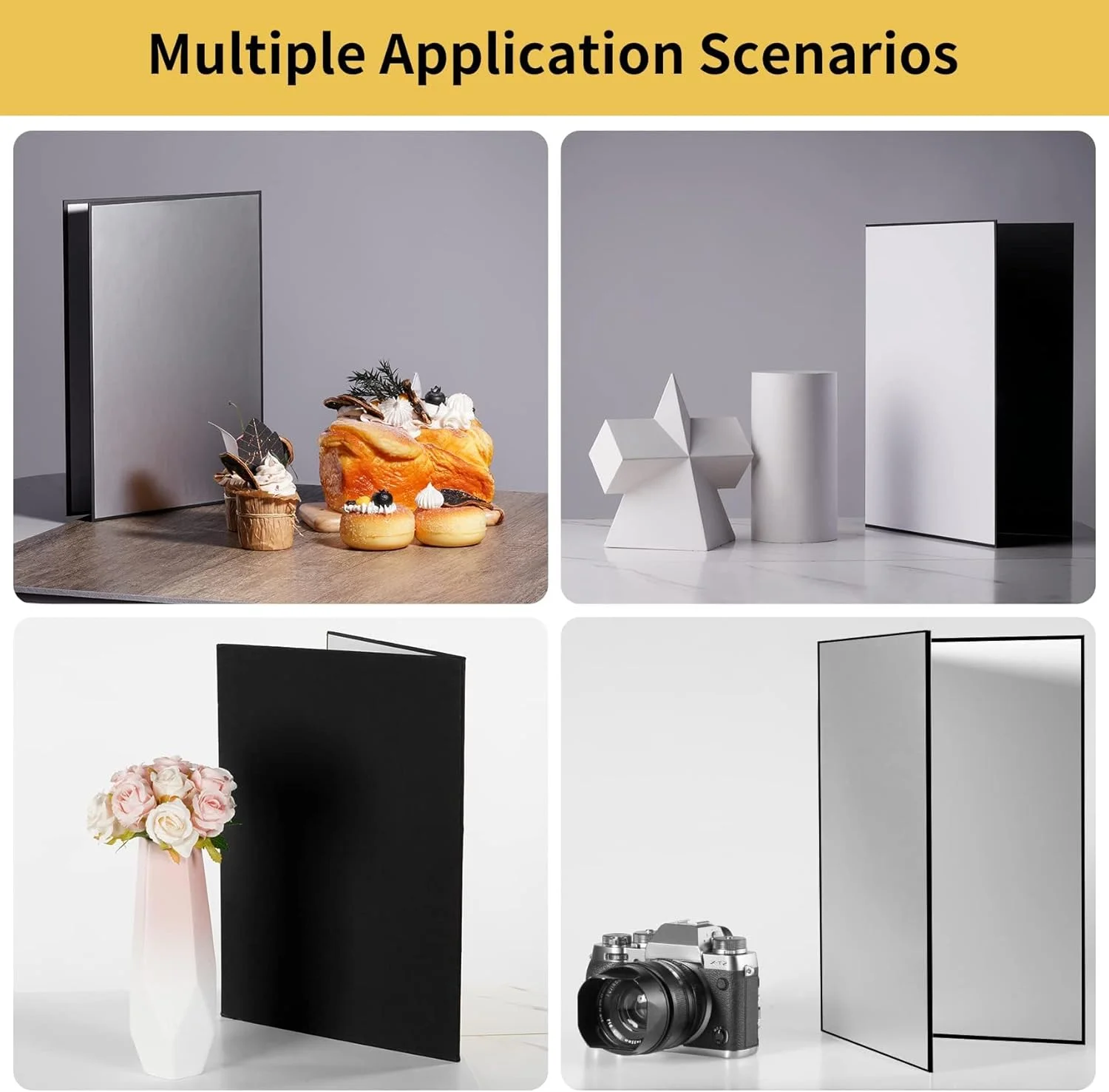 بازتابنده نور 3 در 1 عکاسی 30x20 سانتی‌متری، صفحه پخش کننده نور تاشو برای نورپردازی عکاسی مواد غذایی و محصول، مشکی، نقره‌ای و سفید
